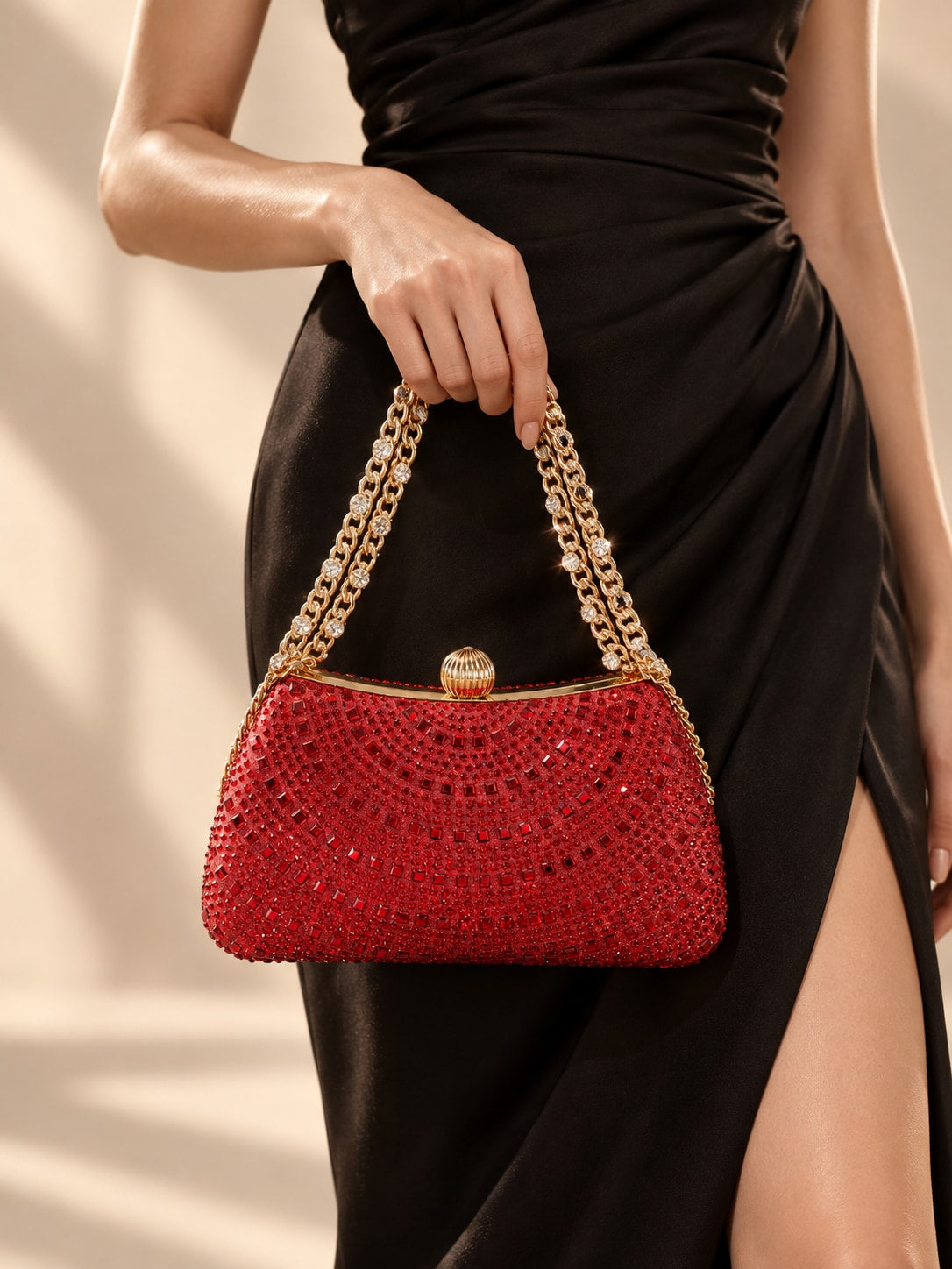 Red Dazzling Tone Rhinestone Clutch Evening Bag