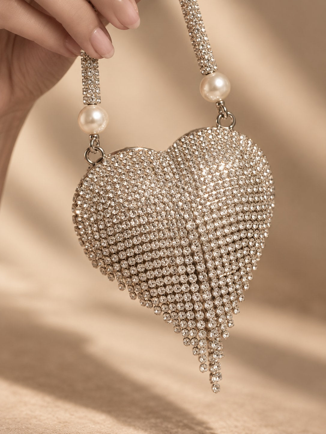 Silver Dazzling Gold-Tone Heart Rhinestone Mini Clutch