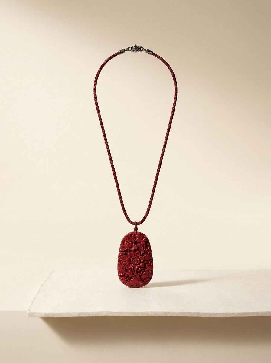 Cinnabar Carved Pendant Necklace