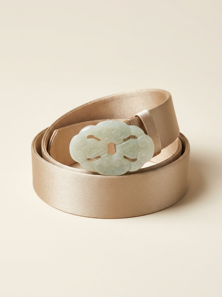Jade-Buckle Satin Belt