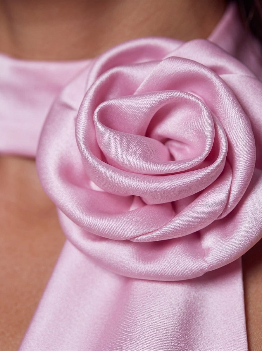 Kokodress Satin Halter Neck Maxi Dress with 3D Flower for Party