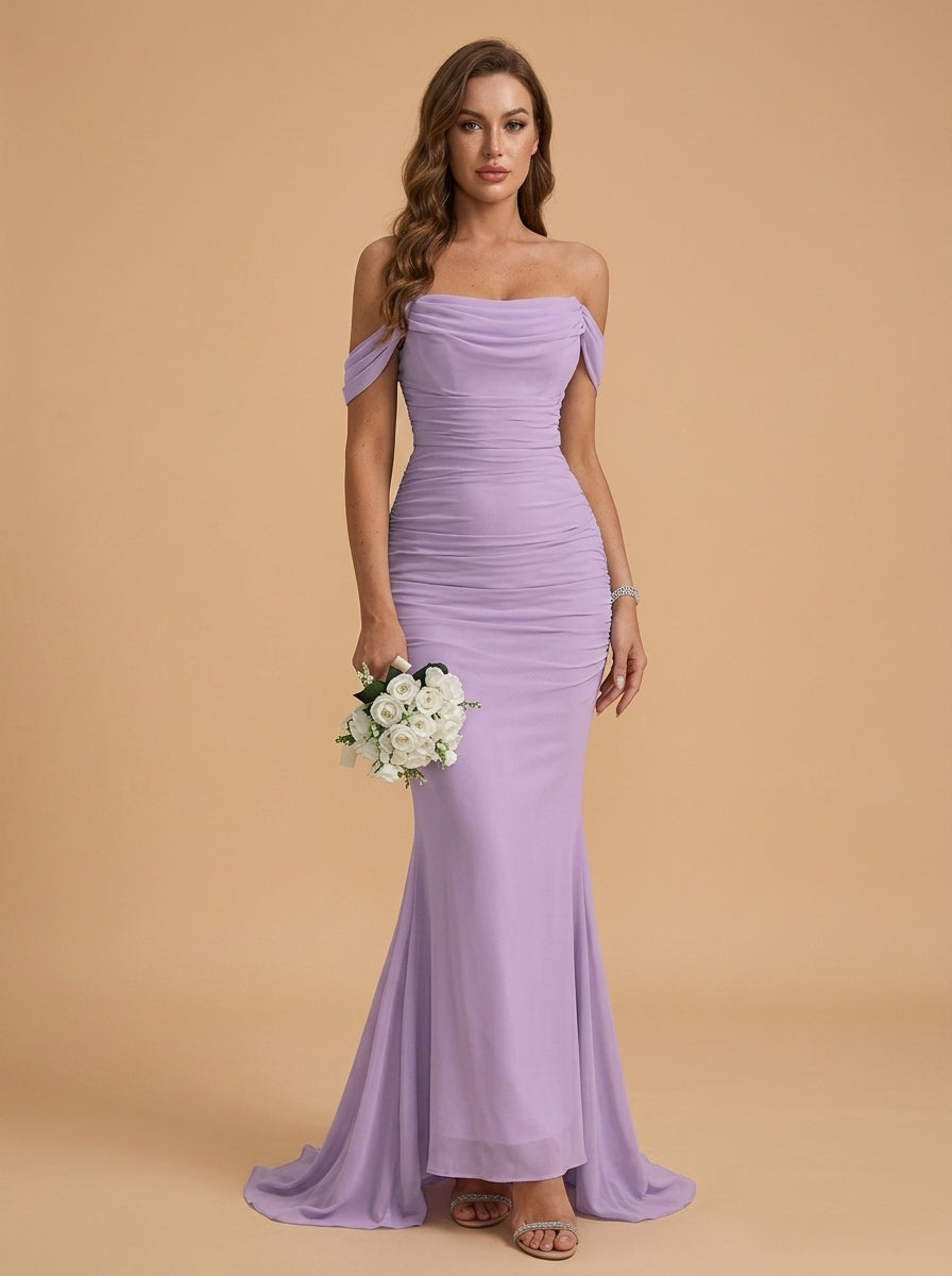 Kokodress Teal Off-Shoulder Ruched Mermaid Maxi Dress for Wedding Guest