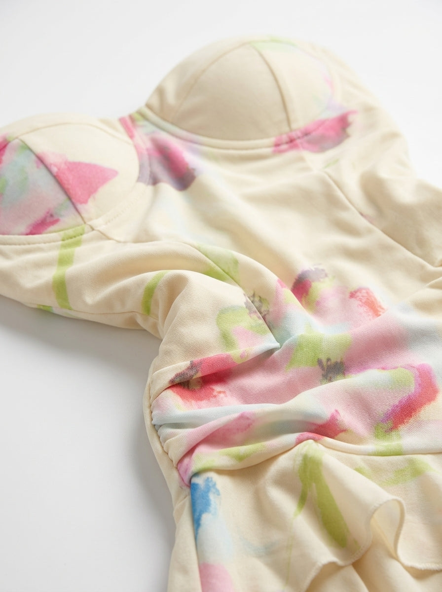 Kokodress Strapless Sweetheart Watercolor Mini Dress for Summer Party