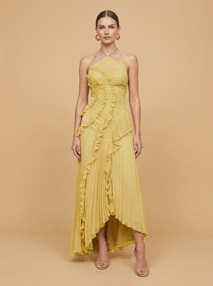 Kokodress Lavender Halter Pleated Ruffle Maxi Dress for Wedding Guest & Formal