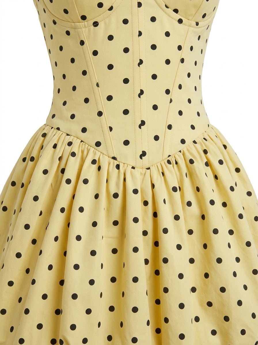Kokodress Yellow Halter Sweetheart Polka Dot Corset Bubble Mini Dress for Party