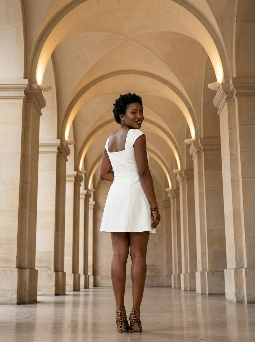 Kokodress Square Neck Cap Sleeve A-Line Mini Dress for Party