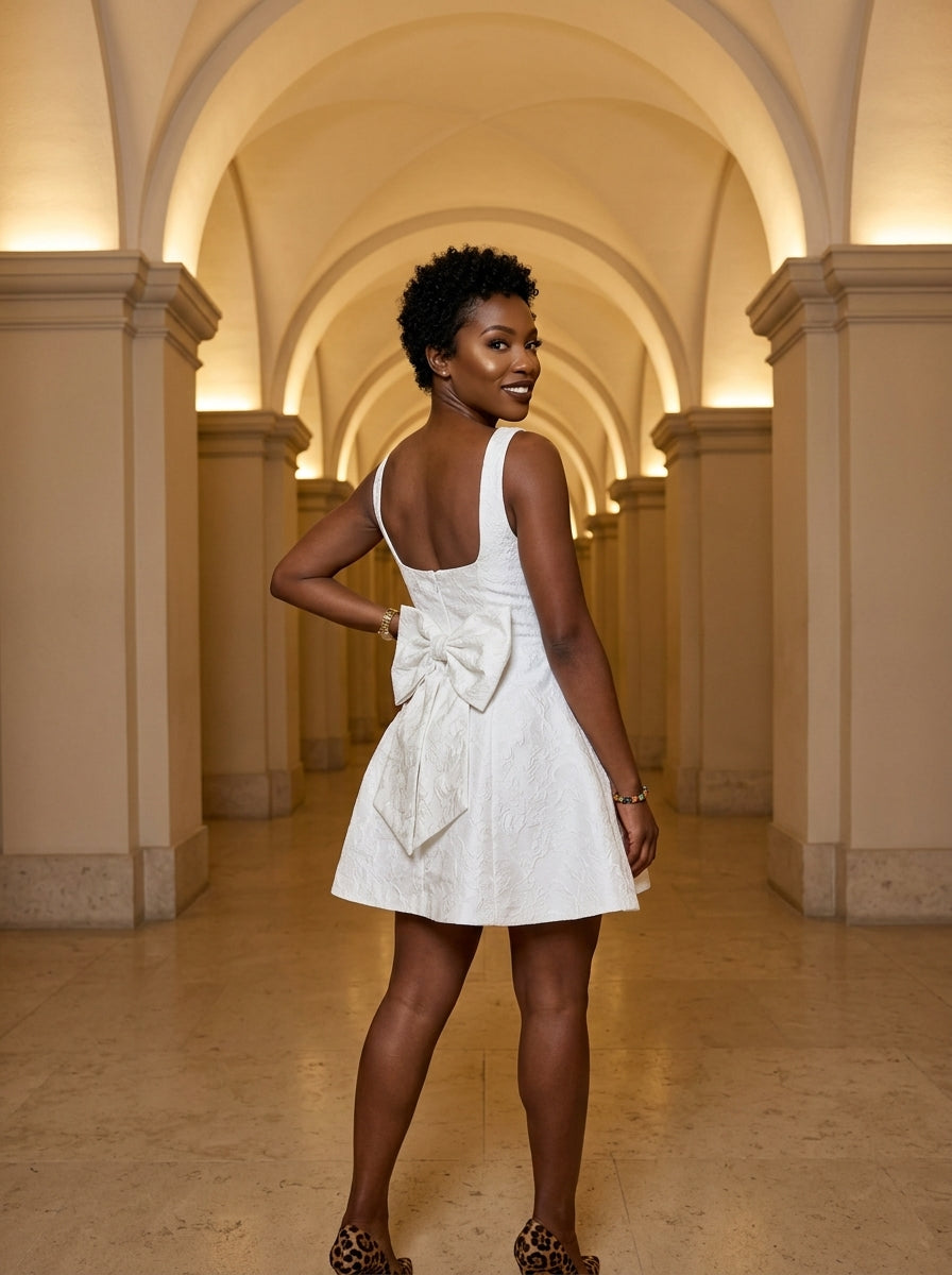 Kokodress Square Neck Jacquard Mini Dress for Wedding Guest
