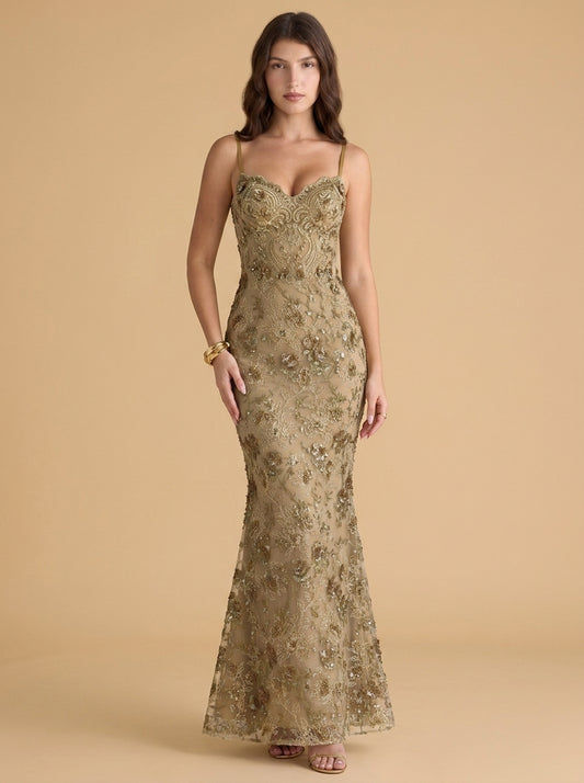 Kokodress Beaded Spaghetti Strap Sweetheart Maxi Dress for Gala