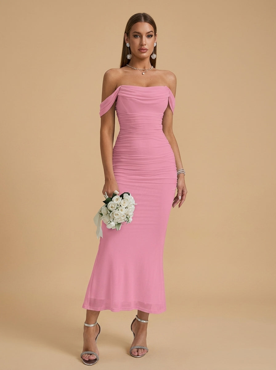 Kokodress Teal Off-Shoulder Ruched Mermaid Maxi Dress for Wedding Guest