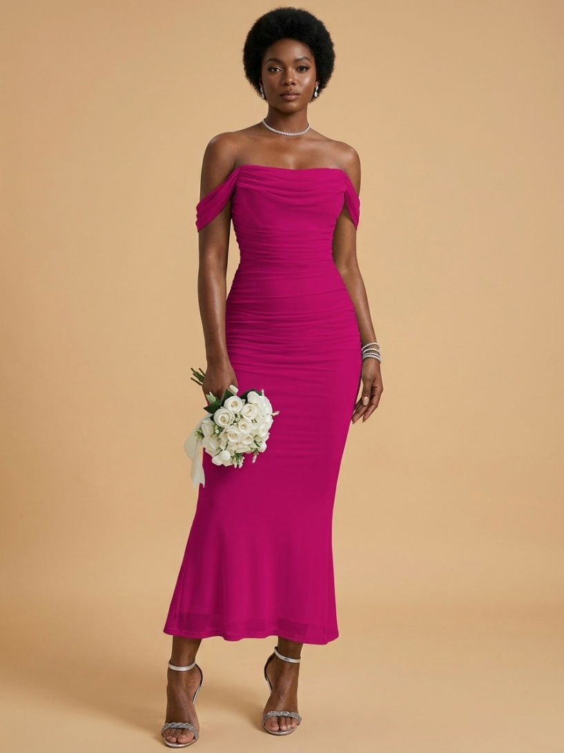 Kokodress Teal Off-Shoulder Ruched Mermaid Maxi Dress for Wedding Guest
