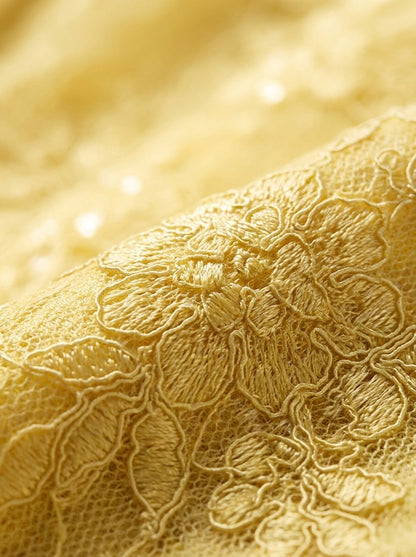 Kokodress Strapless Yellow Floral Lace Corset Gown for Wedding Guest