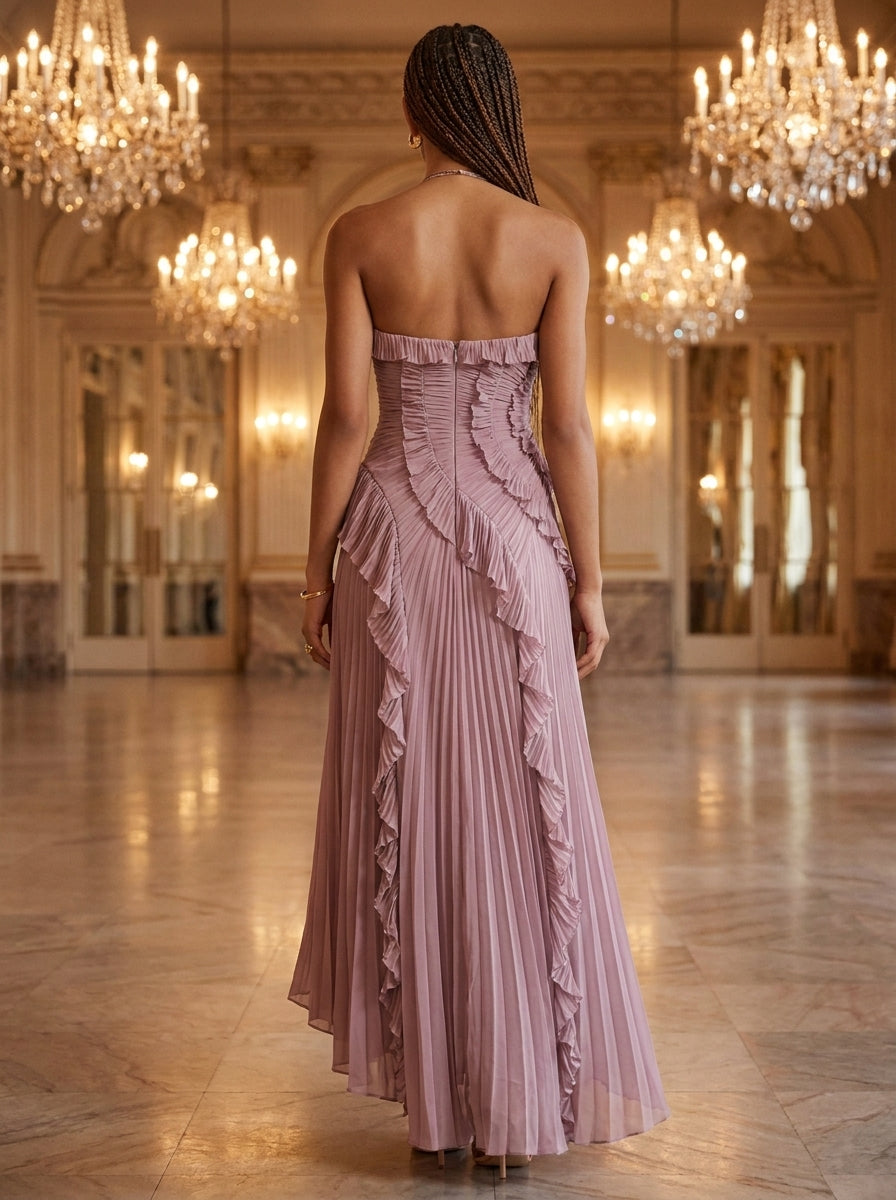 Kokodress Lavender Halter Pleated Ruffle Maxi Dress for Wedding Guest & Formal