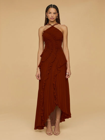 Kokodress Lavender Halter Pleated Ruffle Maxi Dress for Wedding Guest & Formal