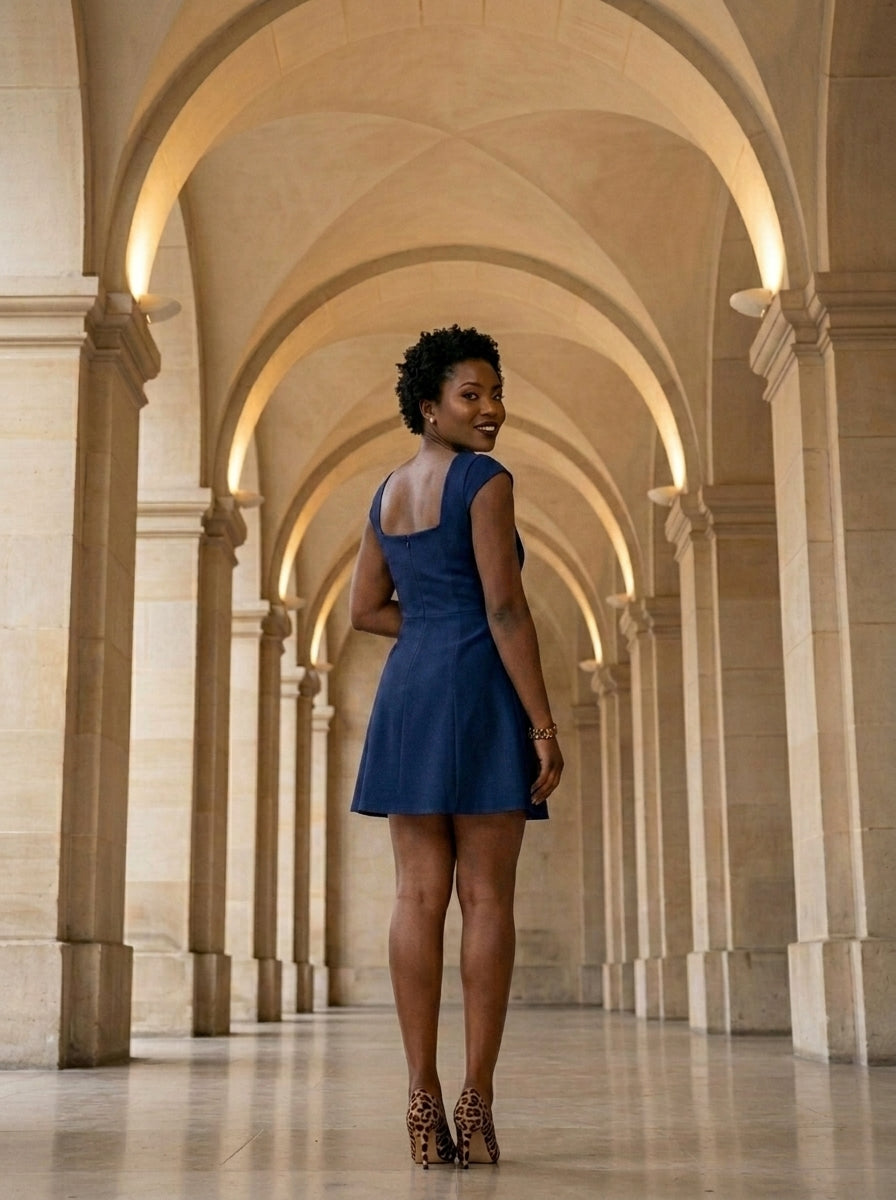 Kokodress Square Neck Cap Sleeve A-Line Mini Dress for Party