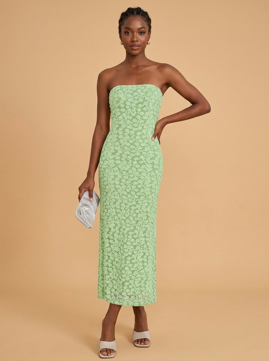 Kokodress Strapless Floral Lace Bodycon Midi Dress for Wedding Guest