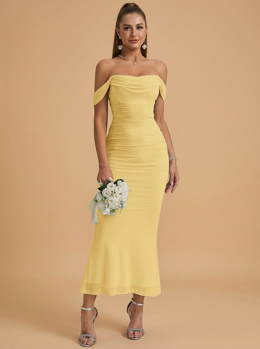 Kokodress Teal Off-Shoulder Ruched Mermaid Maxi Dress for Wedding Guest