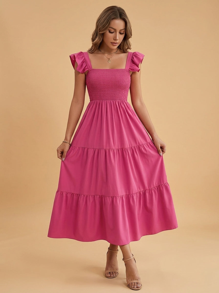Kokodress Smocked Ruffle Sleeve Tiered Maxi Dress for Vacation