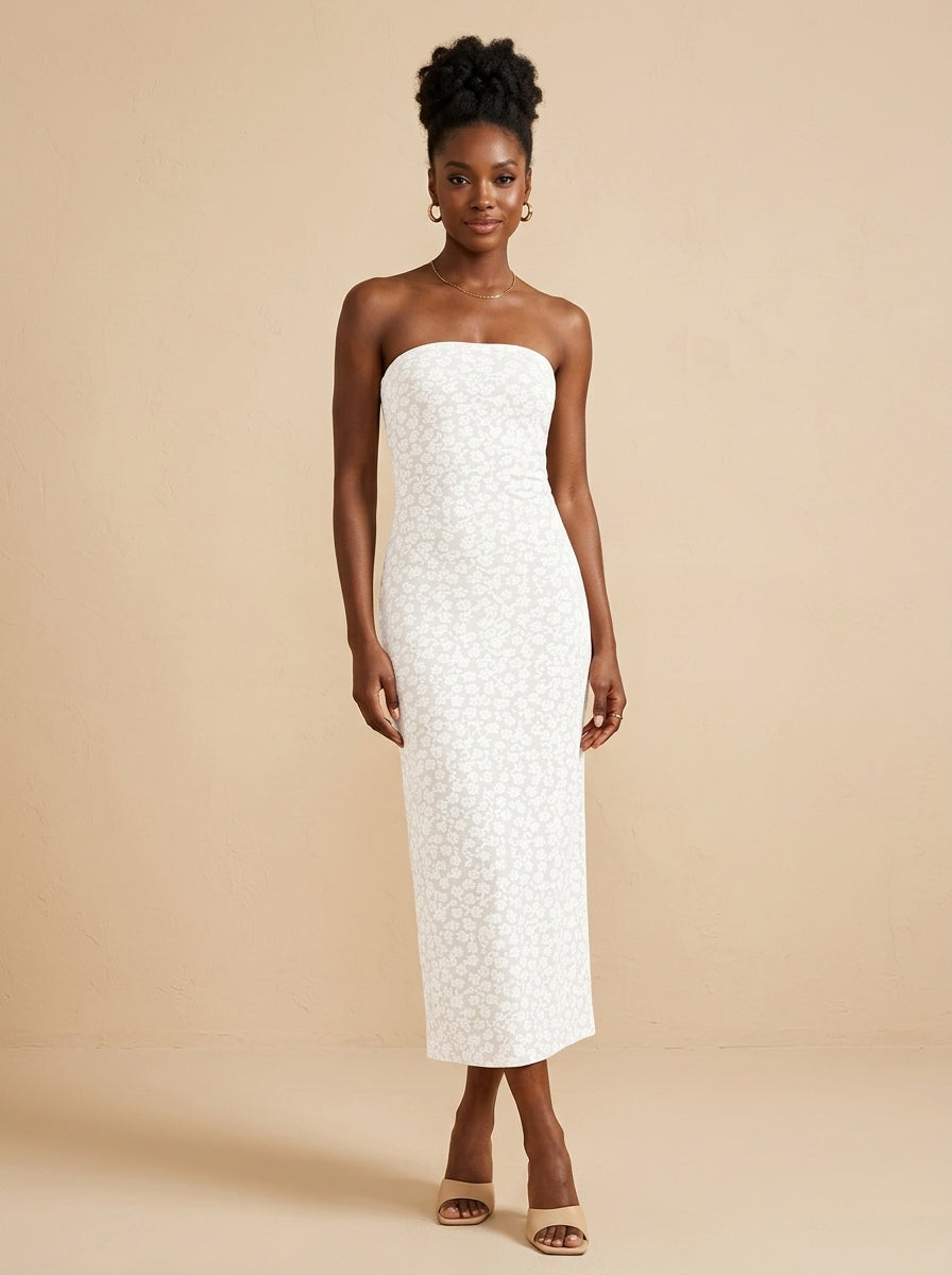Kokodress Strapless Floral Lace Bodycon Midi Dress for Wedding Guest