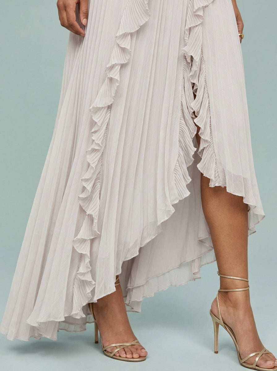 Kokodress Lavender Halter Pleated Ruffle Maxi Dress for Wedding Guest & Formal