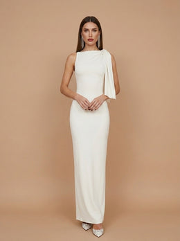 KoKodress Sleeveless Draped Shoulder Maxi Dress for Wedding Guest