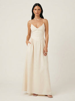 KoKodress V-Neck Spaghetti Strap Maxi Dress with Pockets for Vacation