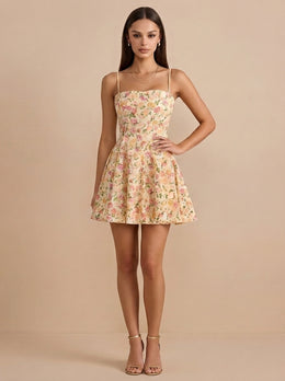 KoKodress Spaghetti Strap A-Line Mini Dress for Wedding Guest & Party