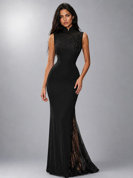 KoKodress Black Beaded Mandarin Qipao Evening Mermaid Gown