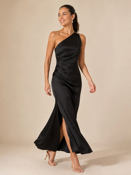 KoKodress Satin One-Shoulder Ruched Maxi Dress for Wedding Guest