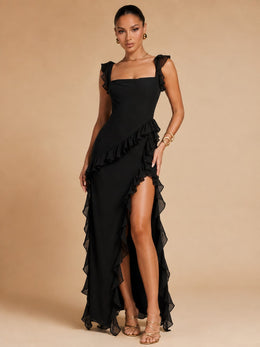 KoKodress Ruffle Strap High Slit Maxi Dress for Weddings