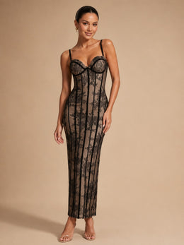 KoKodress Black Lace Corset Sheer Mermaid Maxi Dress for Formal Events