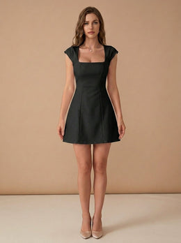 KoKodress Square Neck Cap Sleeve A-Line Mini Dress for Party
