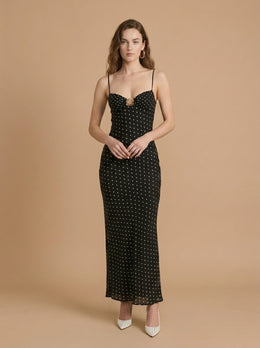 KoKodress Polka Dot Sweetheart Spaghetti Strap Maxi Dress for Formal Events