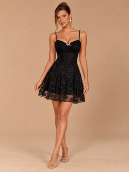 KoKodress Floral Lace Bow Mini Dress for Cocktail Parties