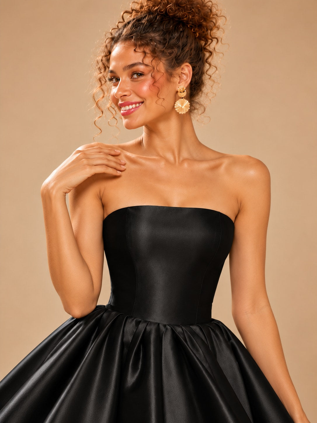 Black Strapless Satin Mini Dress for Party & Prom