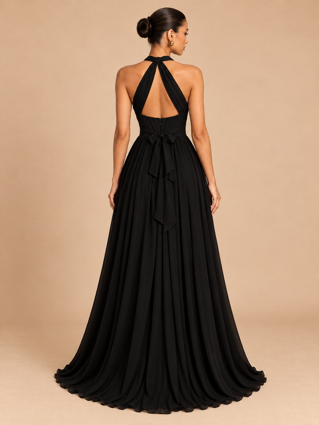 Black Halter Ruffle Maxi Dress for Wedding & Formal