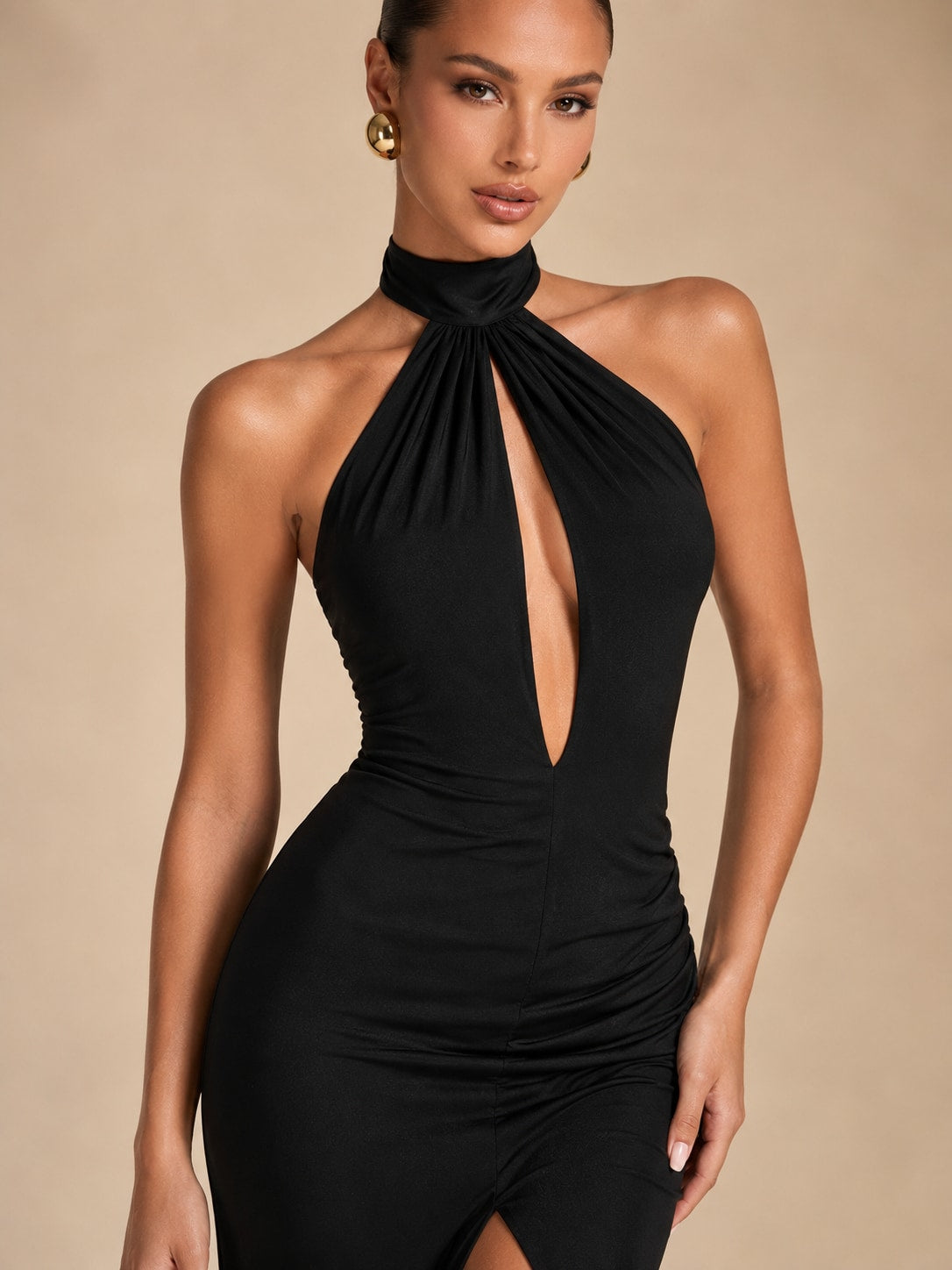 Black Halter Cutout Maxi Dress for Evening & Party