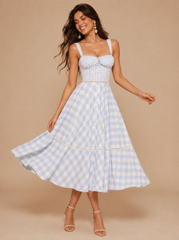 KoKodress Floral Corset Tie-Front Midi Dress for Wedding Guest