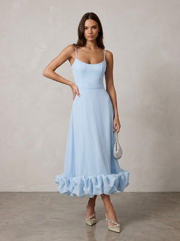 KoKodress Spaghetti Strap Ruffle Hem Midi Dress for Weddings