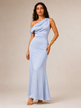 KoKodress One-Shoulder Satin Slit Maxi Dress for Wedding Guest