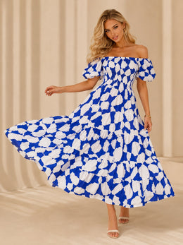 KoKodress Off-Shoulder Smocked Tiered Maxi Dress for Vacation