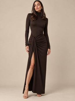 KoKodress Mock Neck Ruched Maxi Dress for Formal Events