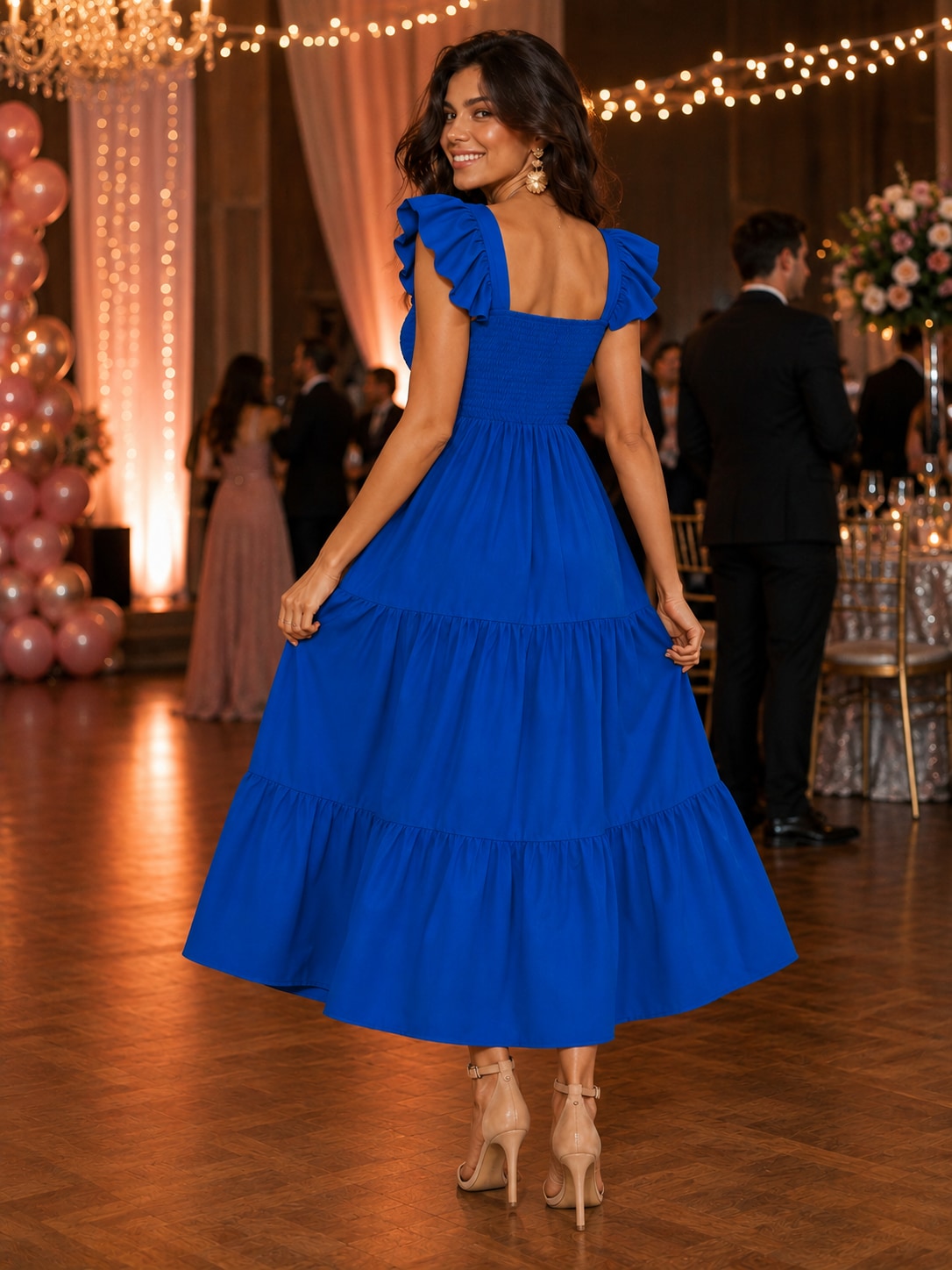 KoKodress Smocked Ruffle Sleeve Tiered Maxi Dress for Vacation | Bue-2.jpg