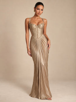 KoKodress Pleated Corset Maxi Dress for Gala & Weddings