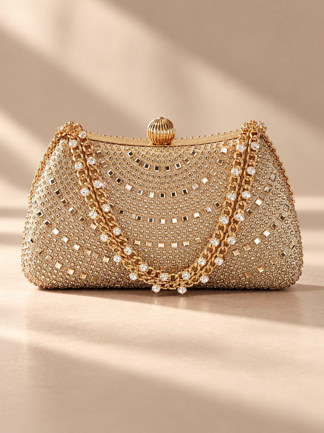 Champagne Dazzling Tone Rhinestone Clutch Evening Bag