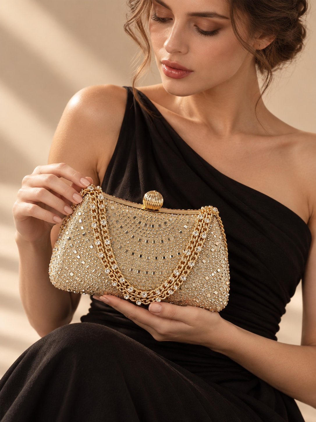 Champagne Dazzling Tone Rhinestone Clutch Evening Bag