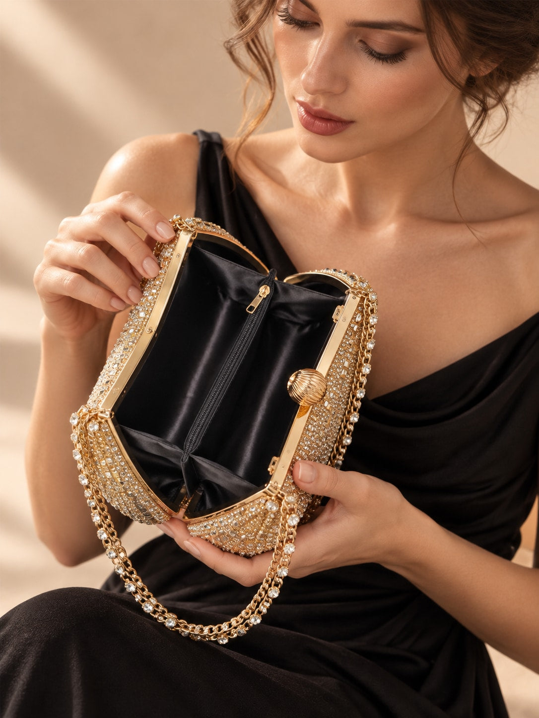Champagne Dazzling Tone Rhinestone Clutch Evening Bag