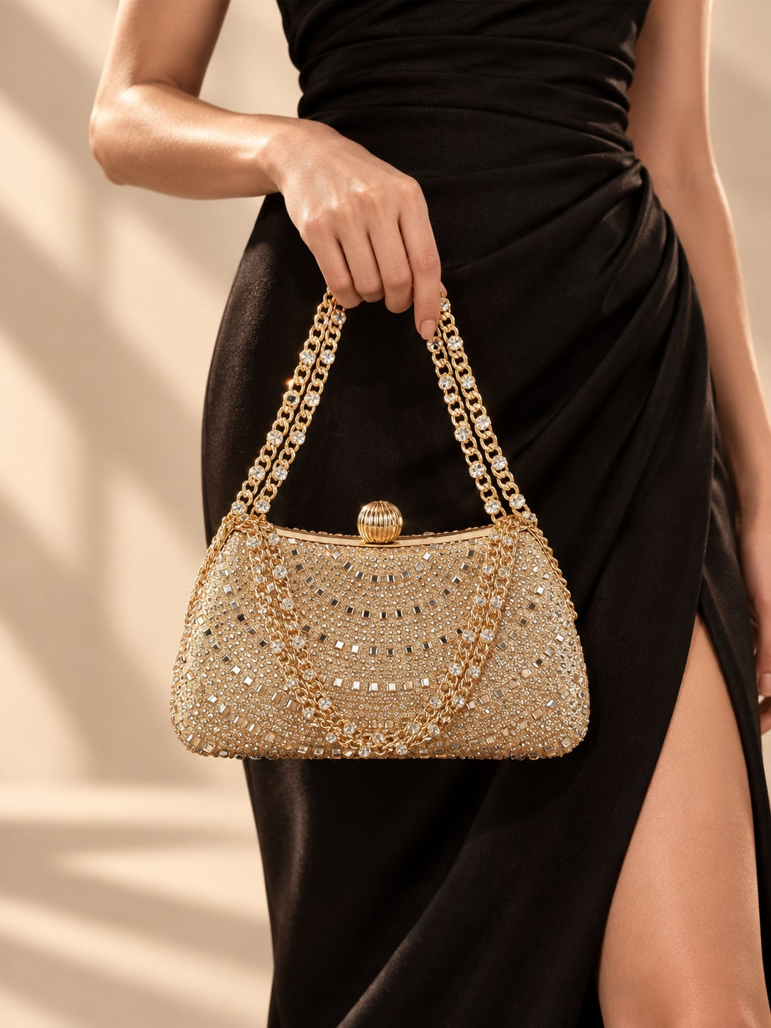 Champagne Dazzling Tone Rhinestone Clutch Evening Bag