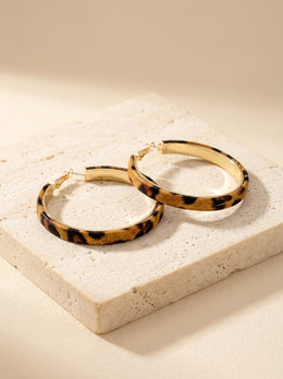 KoKodress Chic Leopard Print Gold-Tone Flat Hoop Earrings Cocktail
