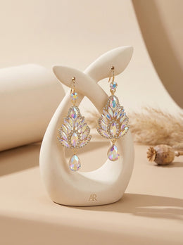KoKodress Gold-Tone Iridescent Crystal Leaf Dangle Earrings Wedding