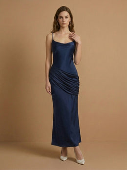 KoKodress Satin Cowl Neck Ruched Maxi Dress for Wedding Guest